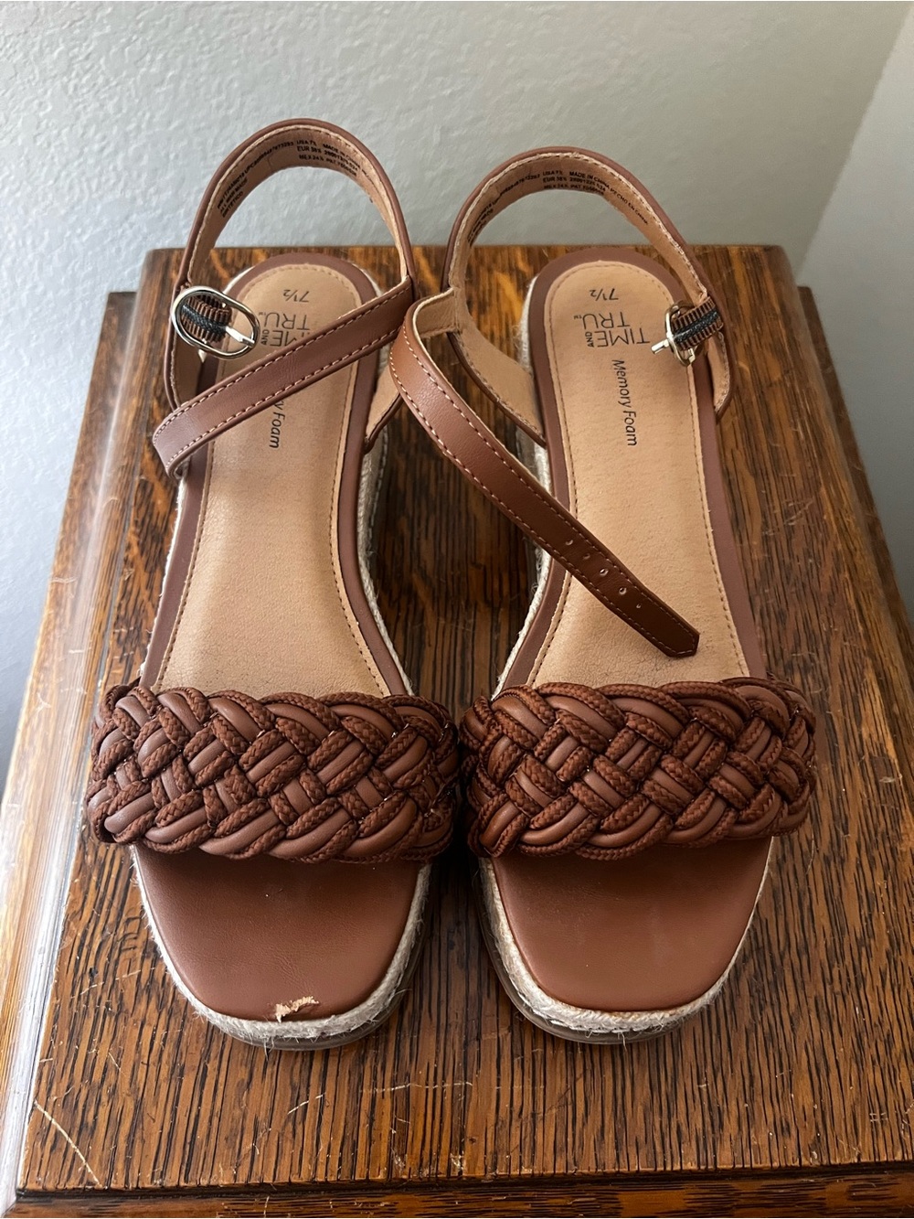 Time and Tru Brown Braided Platform Sandals